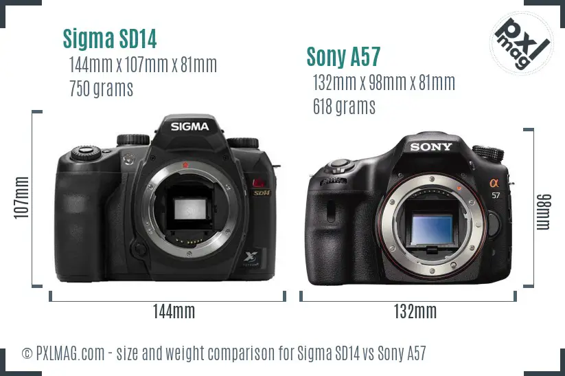 Sigma SD14 vs Sony A57 size comparison