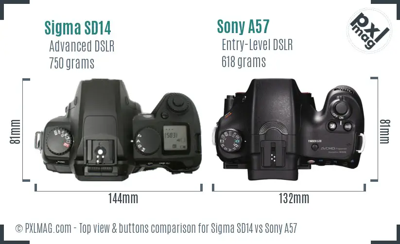 Sigma SD14 vs Sony A57 top view buttons comparison