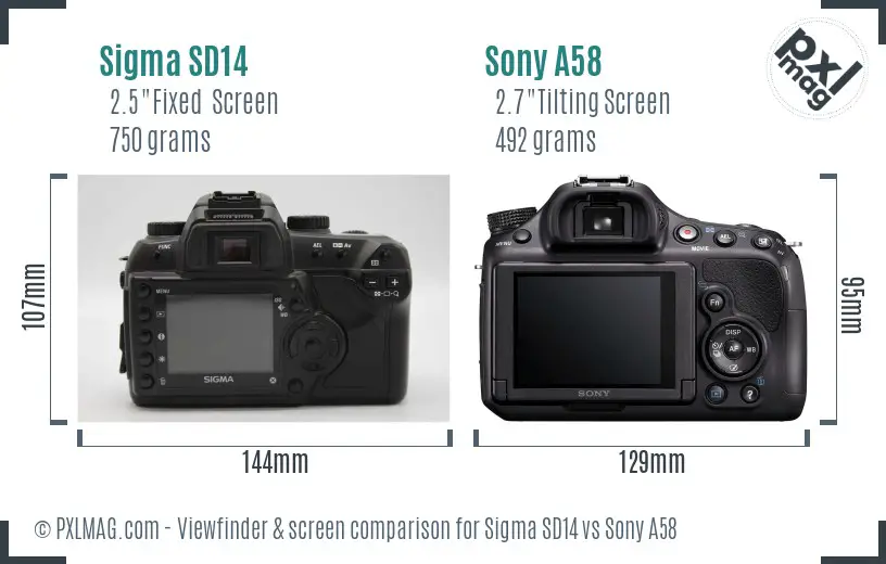 Sigma SD14 vs Sony A58 Screen and Viewfinder comparison