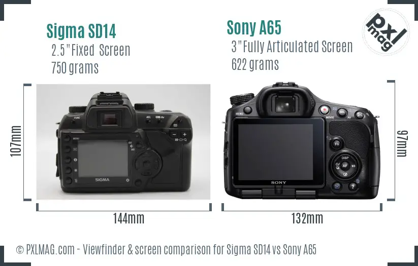 Sigma SD14 vs Sony A65 Screen and Viewfinder comparison