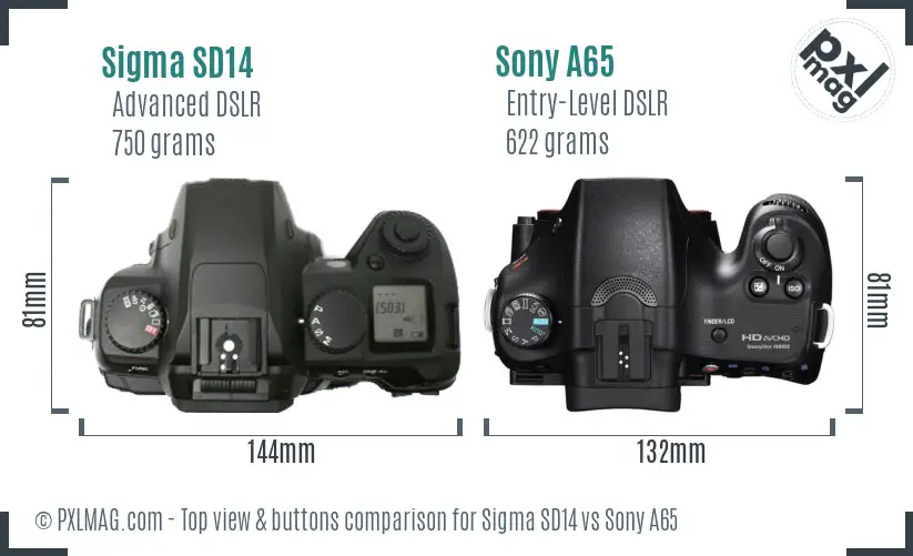 Sigma SD14 vs Sony A65 top view buttons comparison