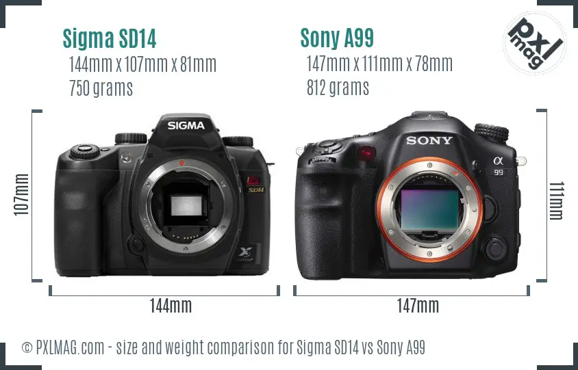 Sigma SD14 vs Sony A99 size comparison