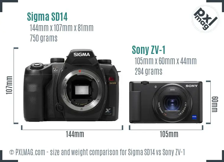 Sigma SD14 vs Sony ZV-1 size comparison