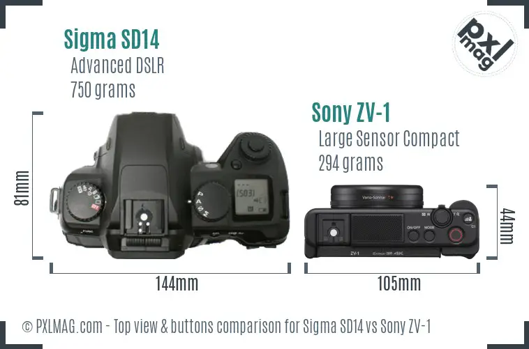 Sigma SD14 vs Sony ZV-1 top view buttons comparison