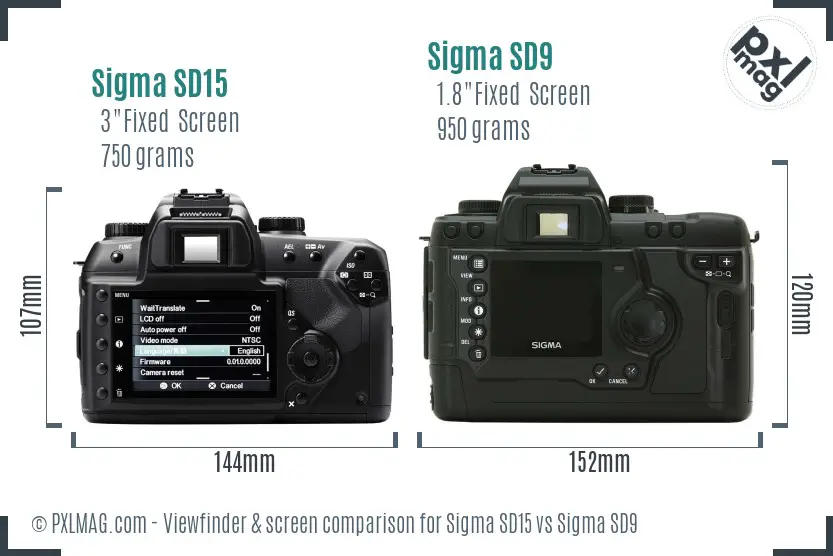 Sigma SD15 vs Sigma SD9 Screen and Viewfinder comparison