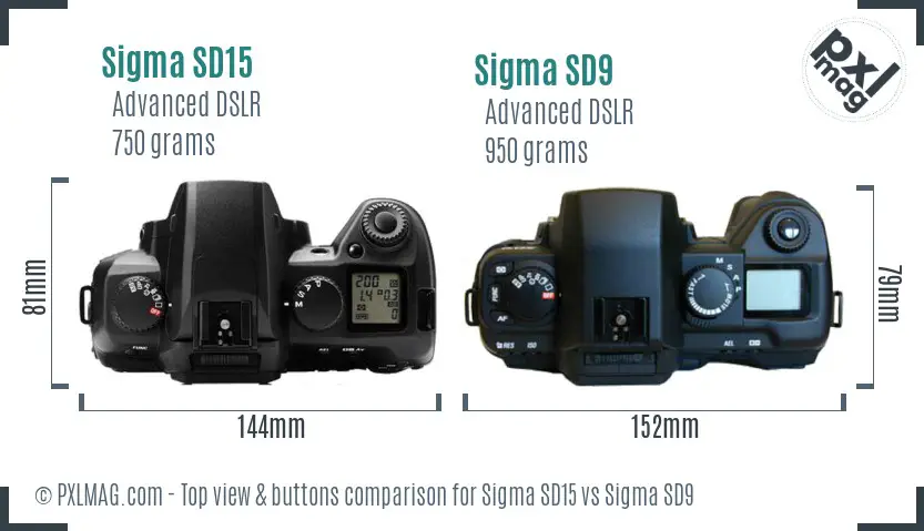 Sigma SD15 vs Sigma SD9 top view buttons comparison