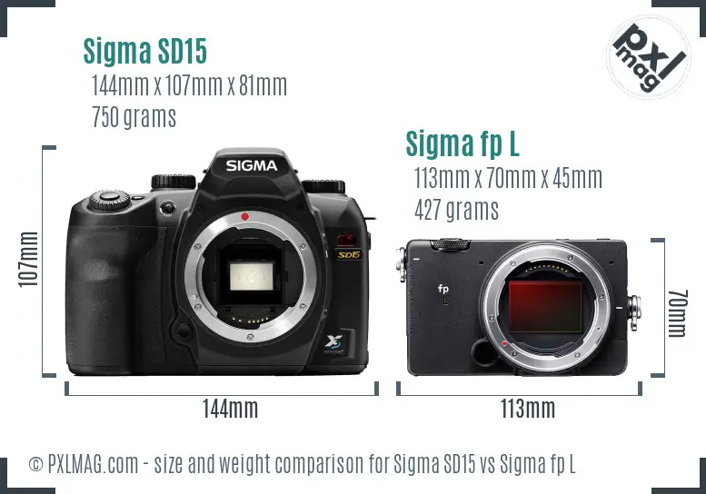 Sigma SD15 vs Sigma fp L size comparison