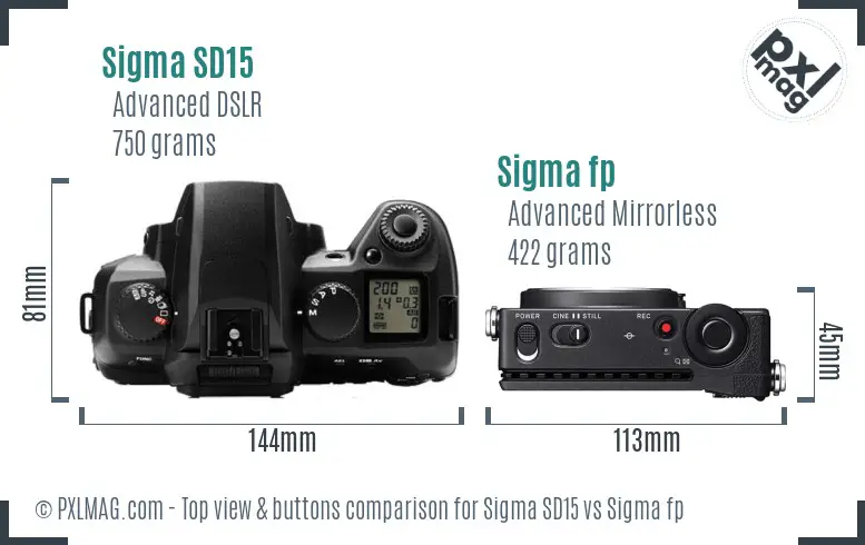 Sigma SD15 vs Sigma fp top view buttons comparison
