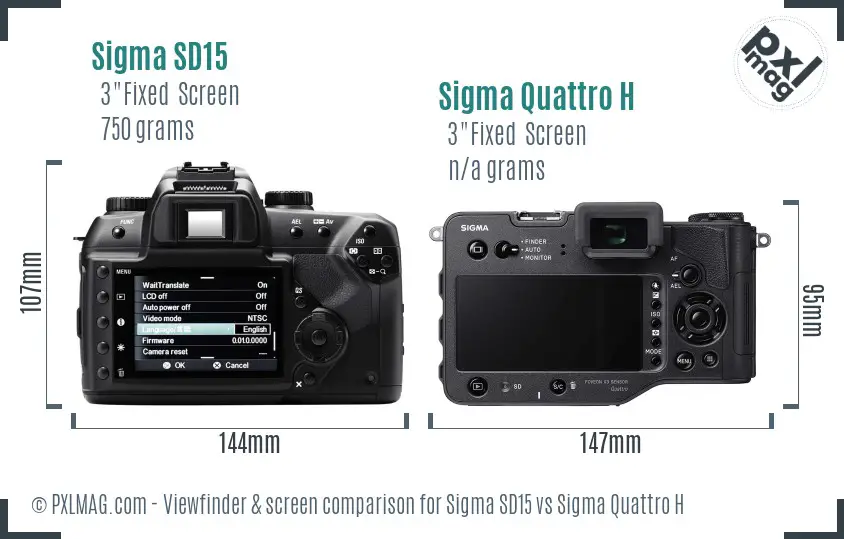 Sigma SD15 vs Sigma Quattro H Screen and Viewfinder comparison