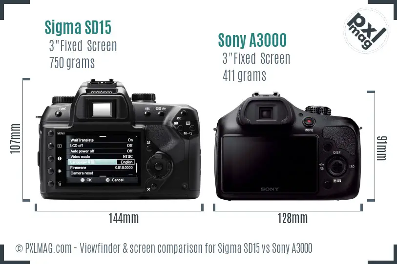 Sigma SD15 vs Sony A3000 Screen and Viewfinder comparison