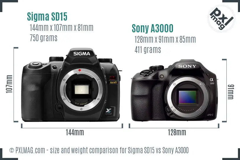 Sigma SD15 vs Sony A3000 size comparison