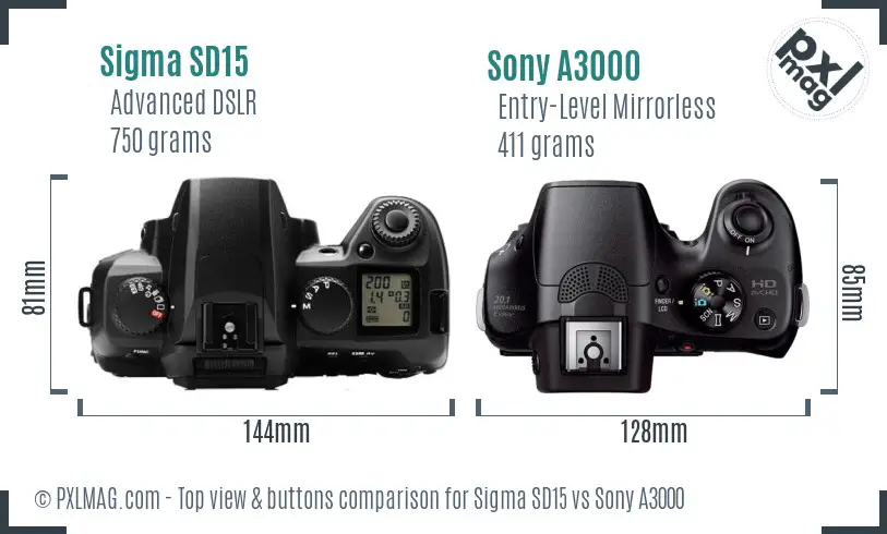 Sigma SD15 vs Sony A3000 top view buttons comparison