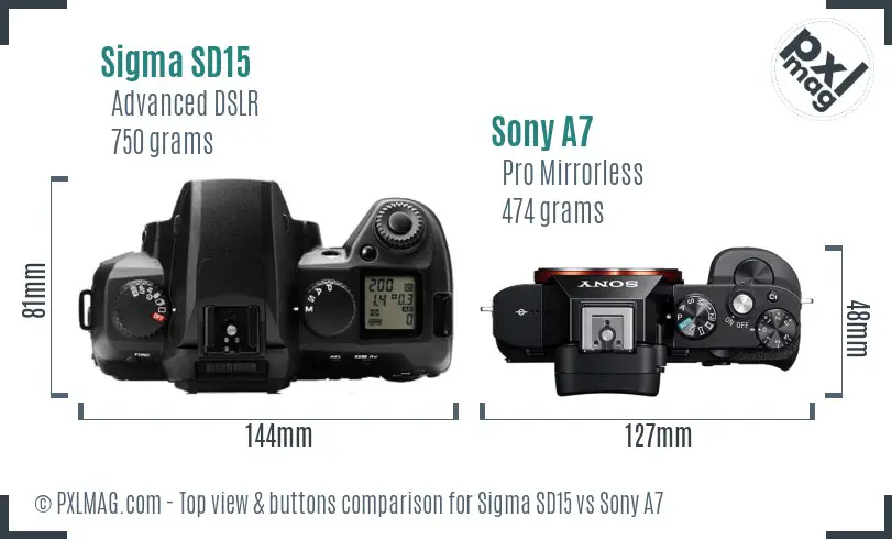 Sigma SD15 vs Sony A7 top view buttons comparison