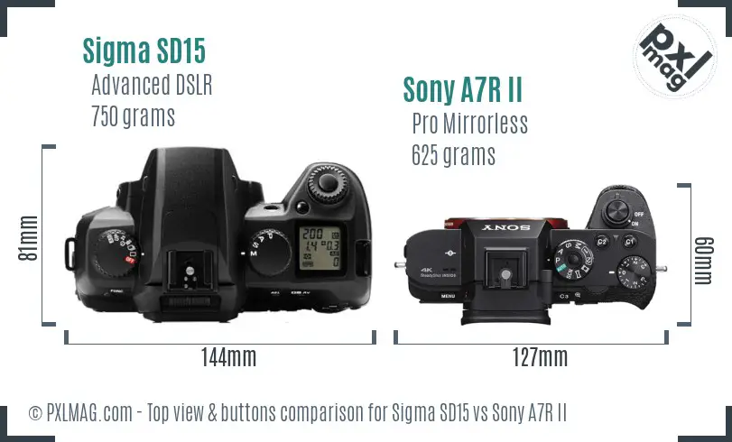 Sigma SD15 vs Sony A7R II top view buttons comparison