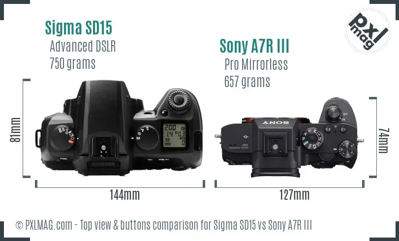 Sigma SD15 vs Sony A7R III top view buttons comparison