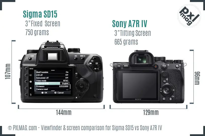Sigma SD15 vs Sony A7R IV Screen and Viewfinder comparison