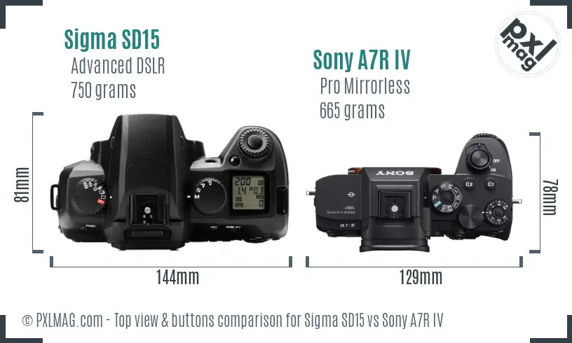 Sigma SD15 vs Sony A7R IV top view buttons comparison