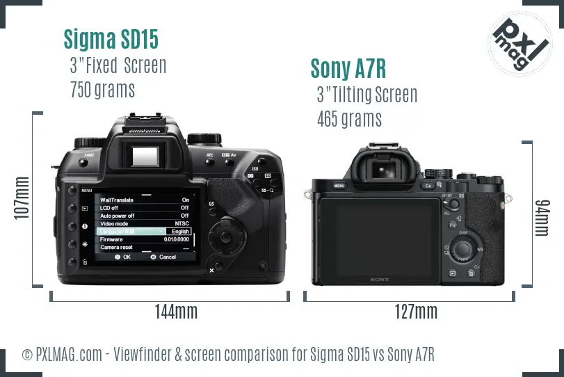 Sigma SD15 vs Sony A7R Screen and Viewfinder comparison