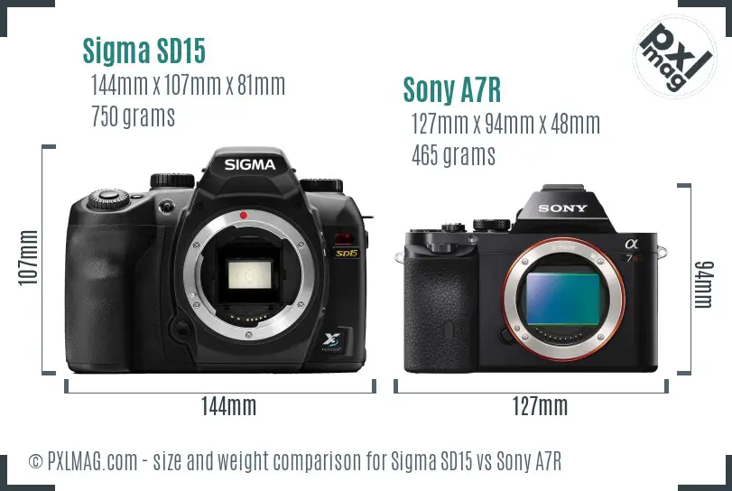 Sigma SD15 vs Sony A7R size comparison