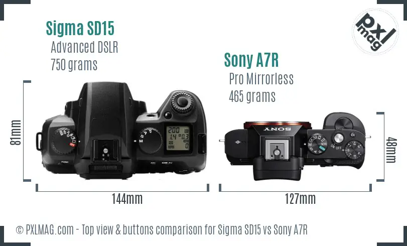 Sigma SD15 vs Sony A7R top view buttons comparison