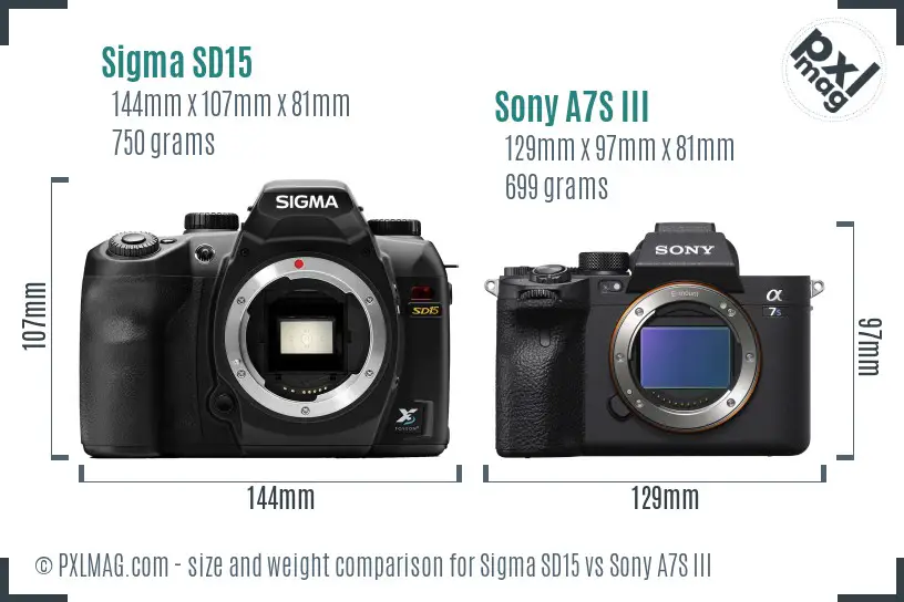 Sigma SD15 vs Sony A7S III size comparison