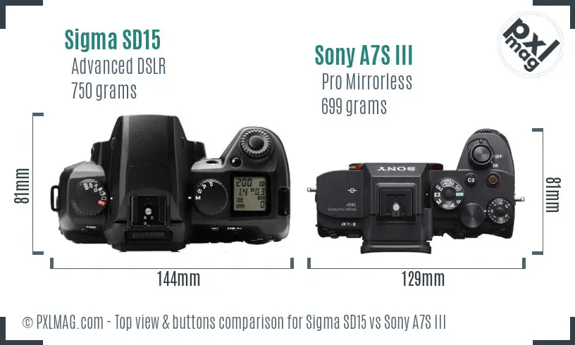 Sigma SD15 vs Sony A7S III top view buttons comparison