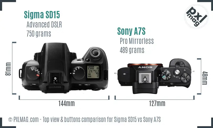 Sigma SD15 vs Sony A7S top view buttons comparison