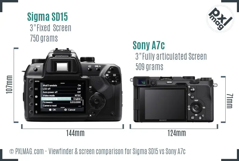 Sigma SD15 vs Sony A7c Screen and Viewfinder comparison