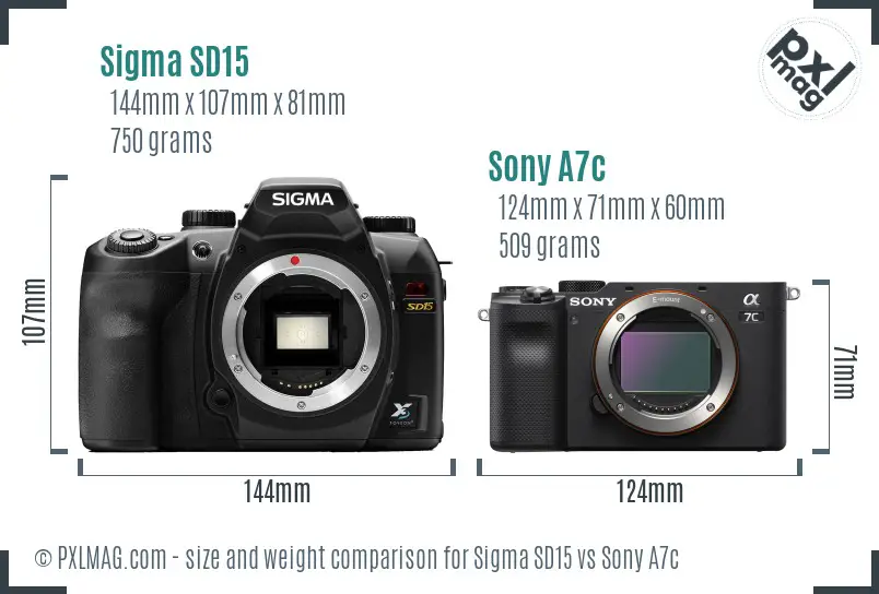 Sigma SD15 vs Sony A7c size comparison