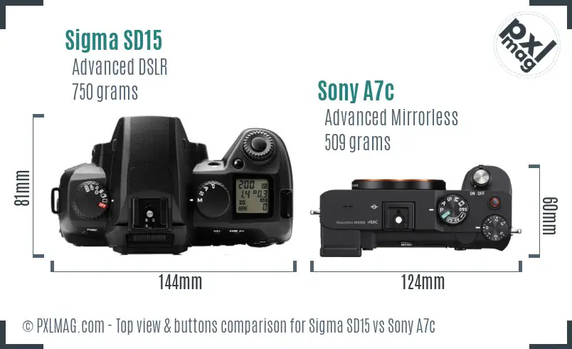 Sigma SD15 vs Sony A7c top view buttons comparison