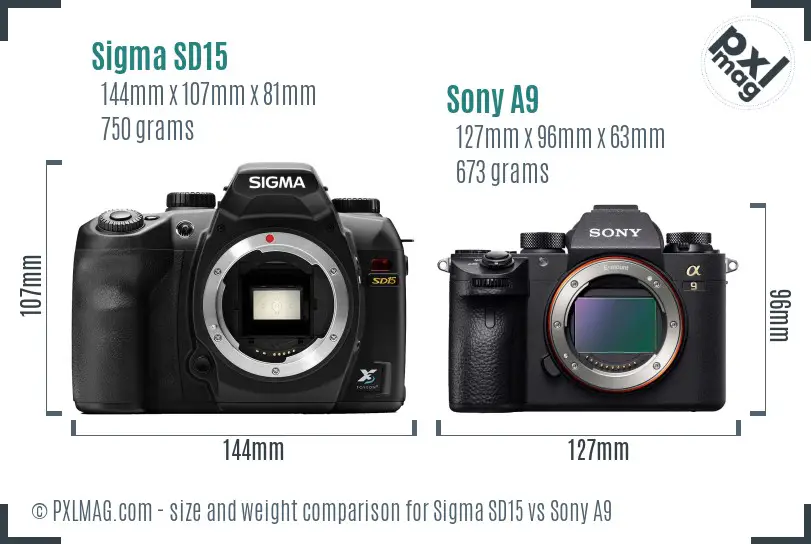 Sigma SD15 vs Sony A9 size comparison