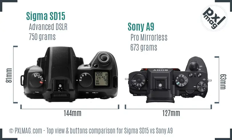 Sigma SD15 vs Sony A9 top view buttons comparison