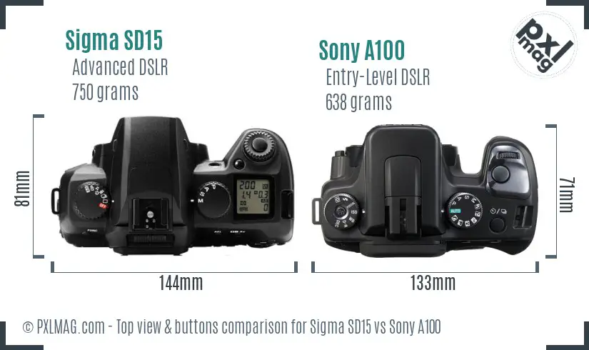 Sigma SD15 vs Sony A100 top view buttons comparison