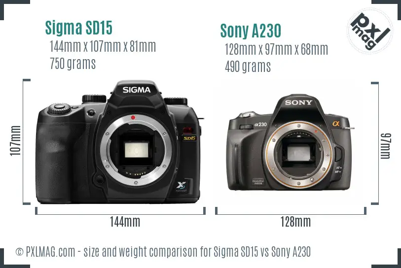 Sigma SD15 vs Sony A230 size comparison
