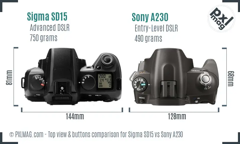 Sigma SD15 vs Sony A230 top view buttons comparison