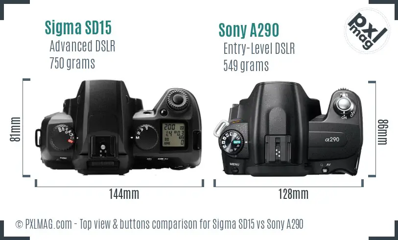 Sigma SD15 vs Sony A290 top view buttons comparison