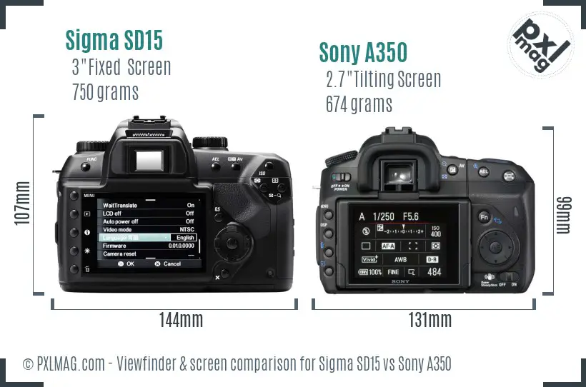 Sigma SD15 vs Sony A350 Screen and Viewfinder comparison