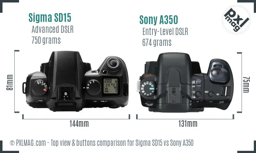 Sigma SD15 vs Sony A350 top view buttons comparison