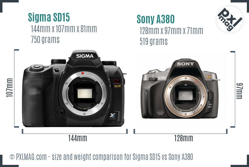 Sigma SD15 vs Sony A380 size comparison