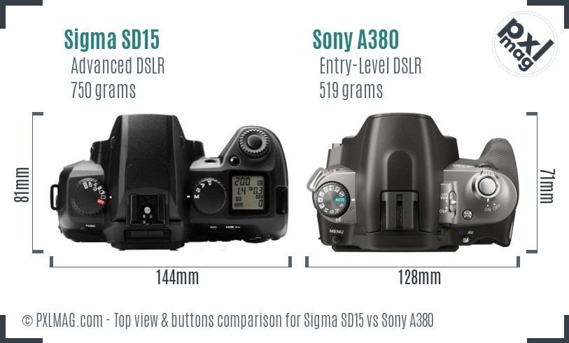 Sigma SD15 vs Sony A380 top view buttons comparison