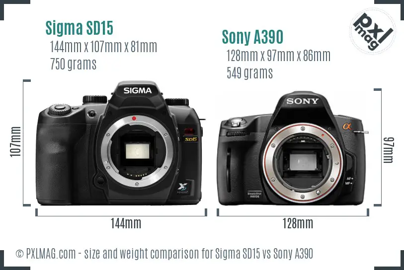 Sigma SD15 vs Sony A390 size comparison