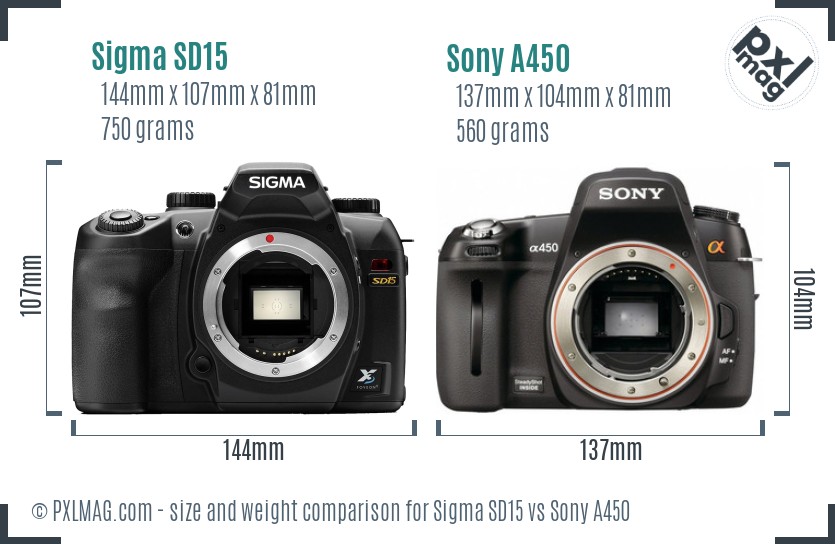 Sigma SD15 vs Sony A450 size comparison