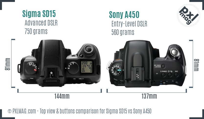 Sigma SD15 vs Sony A450 top view buttons comparison