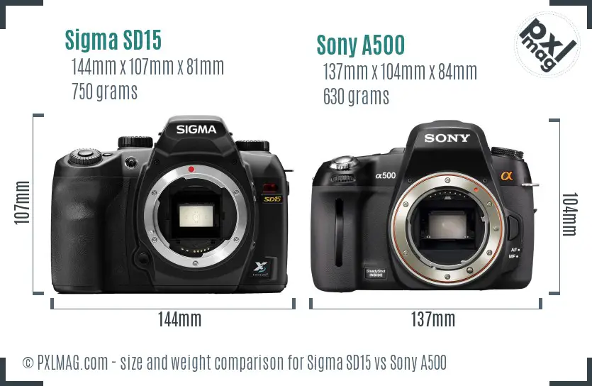 Sigma SD15 vs Sony A500 size comparison