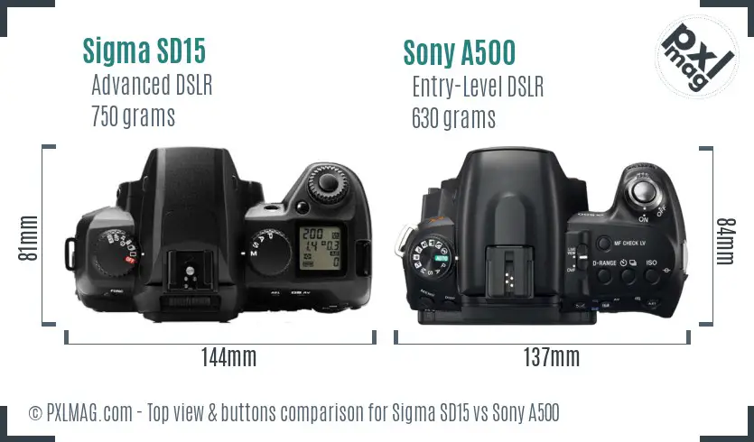 Sigma SD15 vs Sony A500 top view buttons comparison