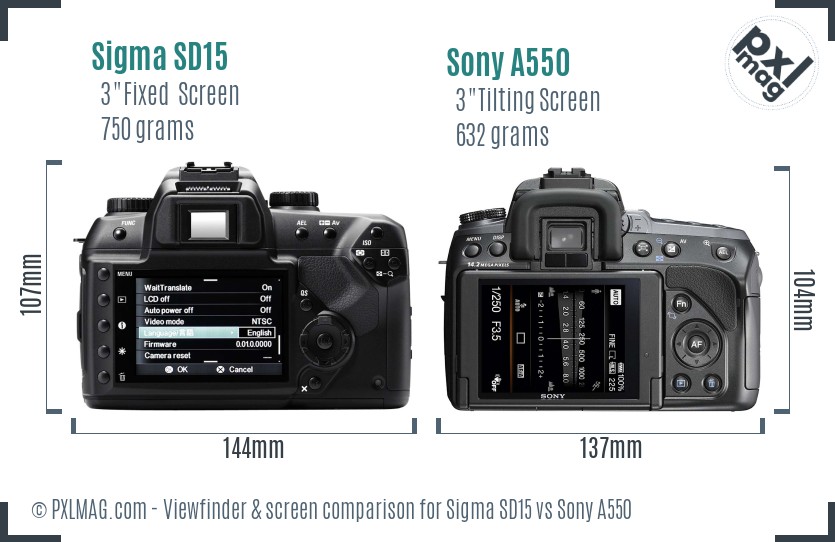 Sigma SD15 vs Sony A550 Screen and Viewfinder comparison