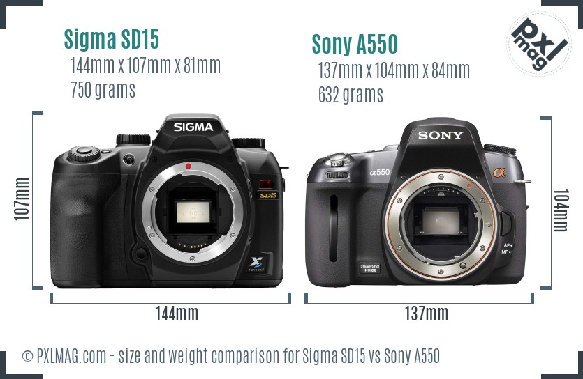 Sigma SD15 vs Sony A550 size comparison