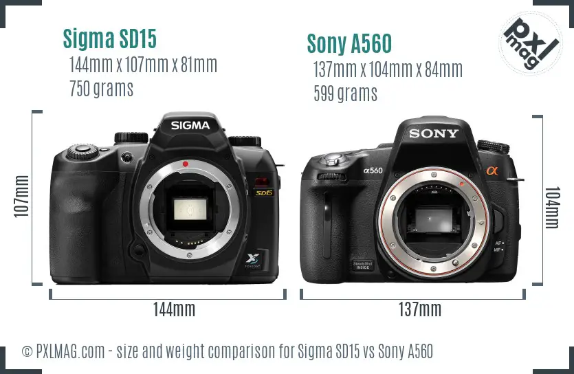 Sigma SD15 vs Sony A560 size comparison