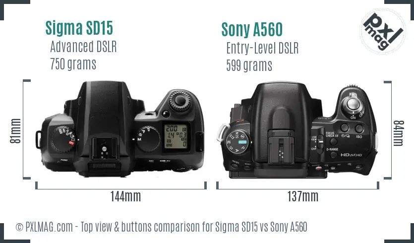 Sigma SD15 vs Sony A560 top view buttons comparison