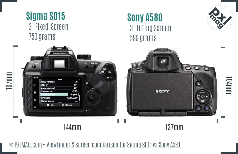 Sigma SD15 vs Sony A580 Screen and Viewfinder comparison